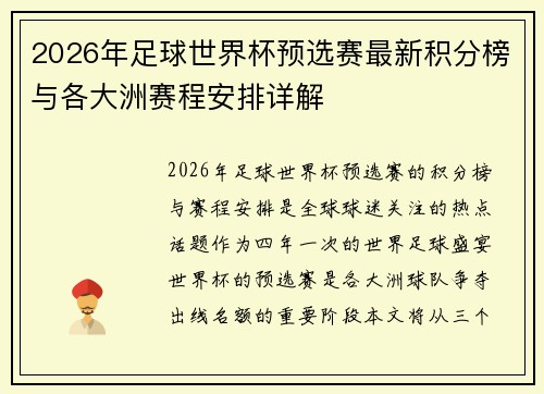2026年足球世界杯预选赛最新积分榜与各大洲赛程安排详解 2026年足球世界杯预选赛最新积分榜与各大洲赛程安排详解