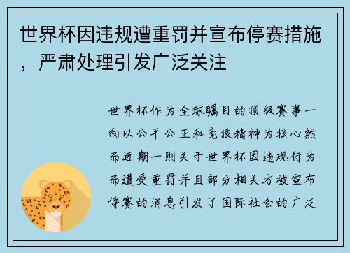 世界杯因违规遭重罚并宣布停赛措施，严肃处理引发广泛关注