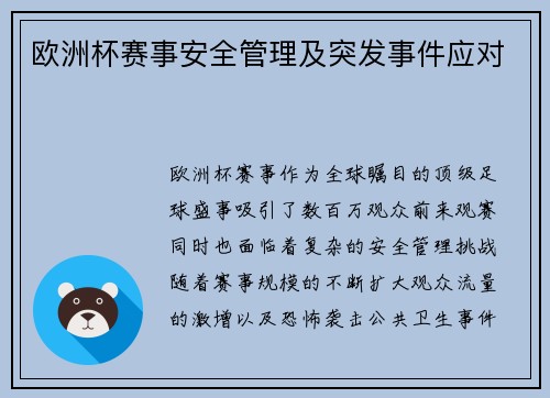 欧洲杯赛事安全管理及突发事件应对