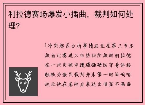 利拉德赛场爆发小插曲，裁判如何处理？